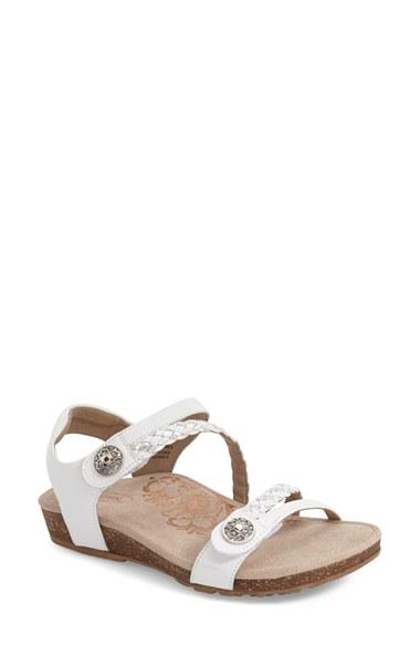 Women's Aetrex 'jillian' Braided Leather Strap Sandal .5 M - White
