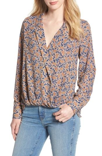 Women's Gibson Surplice Drape Front Blouse, Size - Blue