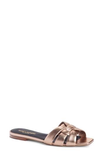 Women's Saint Laurent Tribute Nu Pieds Slide Sandal Us / 35eu - Metallic