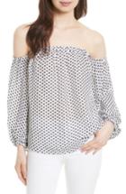 Women's Milly Jillian Dot Print Silk Off The Shoulder Top, Size - White