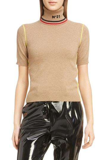 Women's N Degree21 Logo Turtleneck Wool Sweater Us / 42 It - Beige