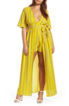 Women's Socialite Stripe Wrap Jumpsuit, Size - Yellow