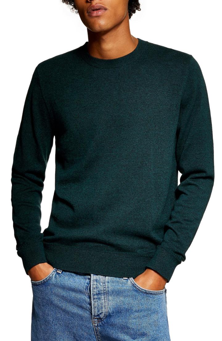 Men's Topman Marl Crewneck Sweater - Green
