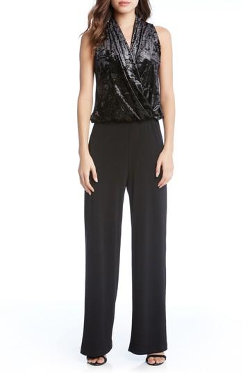 Women's Karen Kane Palazzo Velvet & Crepe Jumpsuit - Black
