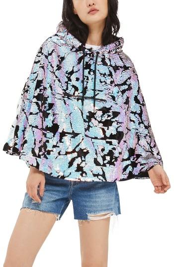 Women's Topshop Annie Sequin Poncho, Size - Blue