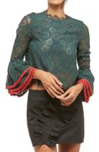 Women's Alpha & Omega Lace Bell Sleeve Blouse - Green