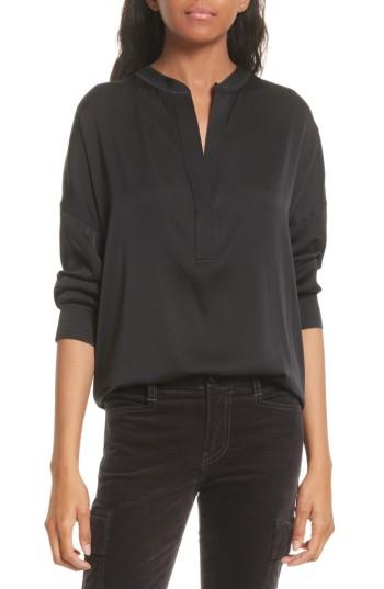 Women's Vince Shirred Stretch Silk Blouse - Black