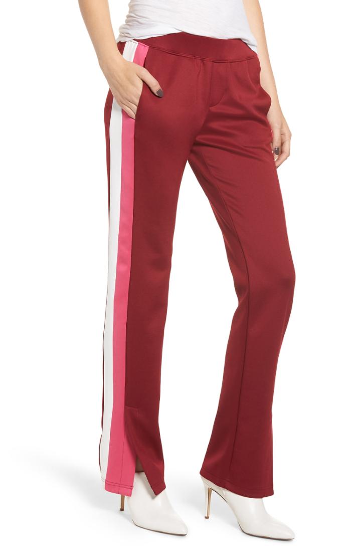 Women's Pam & Gela Microscuba Side Slit Track Pants - Burgundy