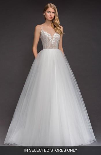 Women's Blush By Hayley Paige Brier Lace & Tulle Ballgown, Size - Ivory