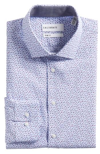 Men's Calibrate Trim Fit Print Cotton & Linen Dress Shirt .5 32/33 - Red