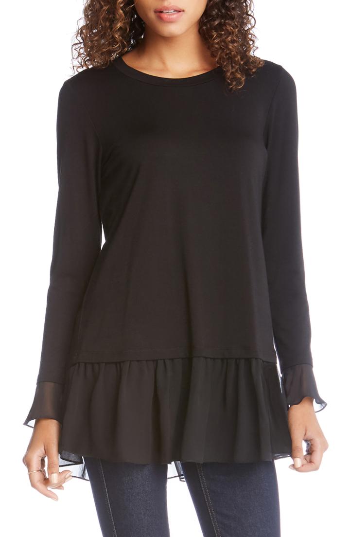 Women's Karen Kane Sheer Ruffle Hem Top - Black