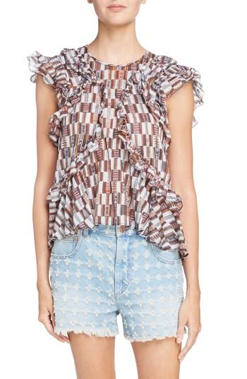 Women's Isabel Marant Etoile Nalou Print Cotton Top Us / 36 Fr - Brown