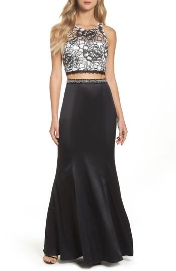 Women's Sequin Hearts Sequined Lace Two-piece Gown - Black