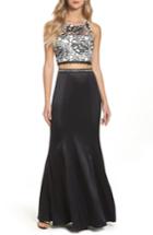 Women's Sequin Hearts Sequined Lace Two-piece Gown - Black