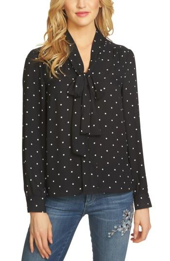 Women's Cece Polka Dot Tie Neck Blouse - Black