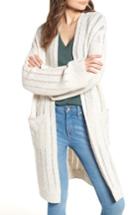 Women's Hinge Long Tweed Herringbone Stitch Cardigan, Size /x-small - Beige