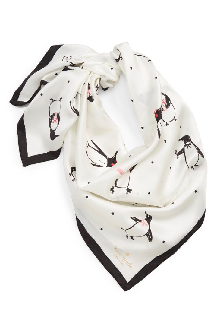 Women's Kate Spade New York Penguin Silk Square Scarf, Size - White