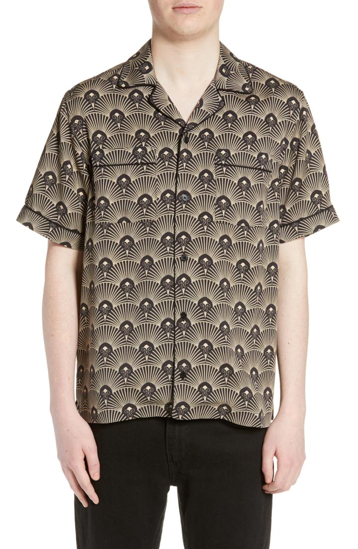Men's Saturdays Nyc Cameron Deco Print Camp Shirt - Black