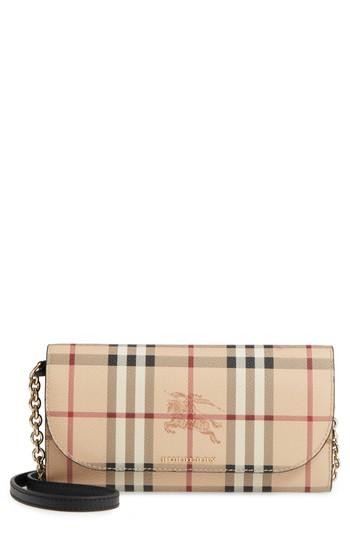Women's Burberry Henley Haymarket Check Wallet On A Chain - Black