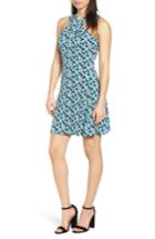 Women's Michael Michael Kors Carnations Cross Neck Fit And Flare Dress - Blue