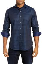 Men's Bugatchi Shaped Fit Houndstooth Stripe Sport Shirt, Size - Blue