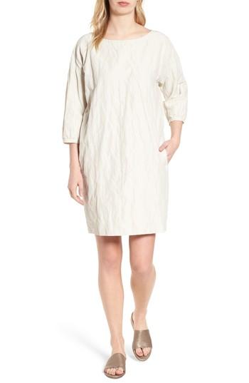 Women's Eileen Fisher Metallic Organic Cotton Blend Shift Dress, Size - White