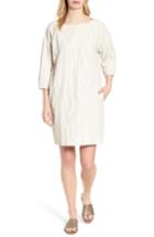 Women's Eileen Fisher Metallic Organic Cotton Blend Shift Dress, Size - White