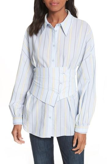 Women's Tibi Removable Corset Stripe Shirt, Size - Blue