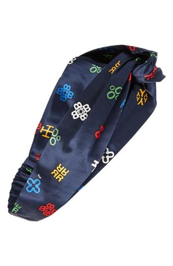 Tory Burch Alphabet Print Silk Headband, Size - Blue