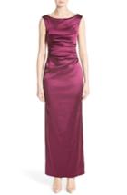 Women's Talbot Runhof Stretch Satin Column Gown - Burgundy