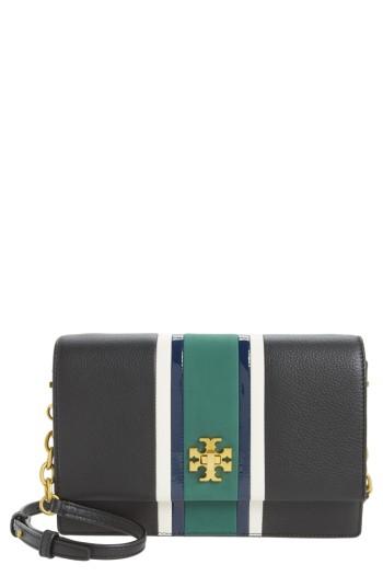 Tory Burch Georgia Stripe Leather Shoulder Bag - Black