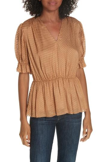 Women's Lewit Jacquard Peplum Top - Brown