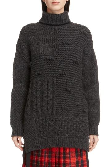 Women's Simone Rocha Patchwork Knit Alpaca Blend Turtleneck Sweater - Black