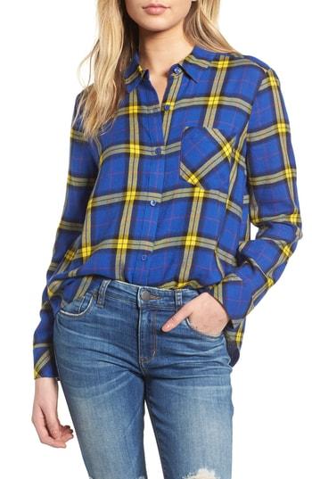Women's Bp. Plaid Shirt, Size - Blue