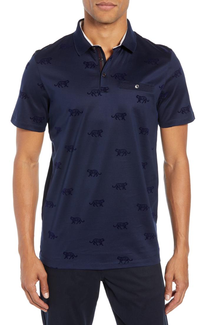 Men's Ted Baker London Slim Fit Tigors Flocked Polo (xxl) - Blue