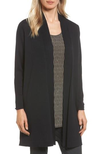 Women's Eileen Fisher Long Wool Cardigan, Size - Black