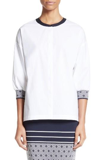 Women's St. John Collection Devika Tile Techno Stretch Cotton Shirt