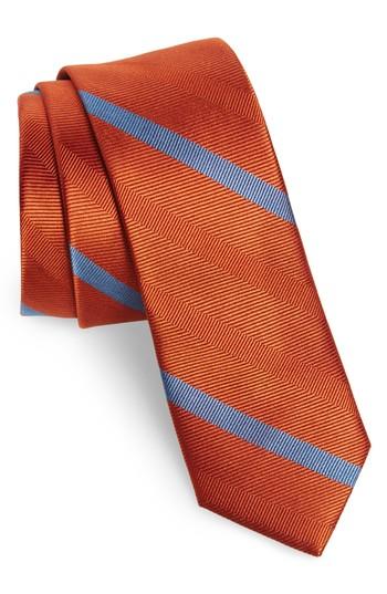 Men's The Tie Bar Goal Line Stripe Silk Skinny Tie, Size - Orange