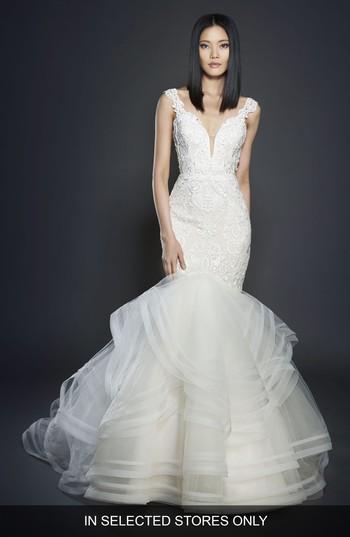 Women's Lazaro Lace & Tulle Mermaid Gown