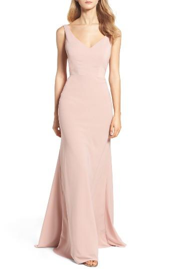Women's Jenny Yoo Delaney Tie Back V-neck Gown - Pink