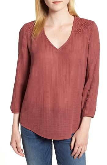 Women's Caslon Crochet Yoke Top - Burgundy