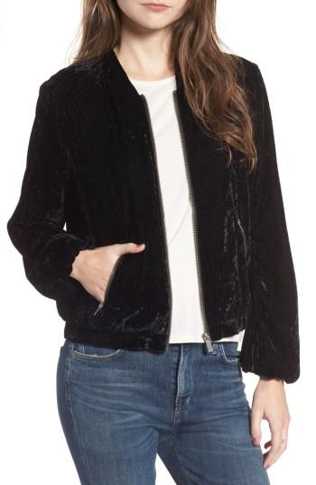 Women's Splendid Crushed Velvet Bomber Jacket - Black