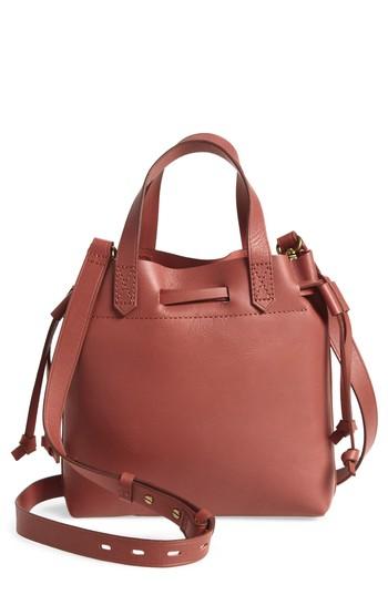 Madewell The Mini Pocket Transport Leather Drawstring Tote - Burgundy