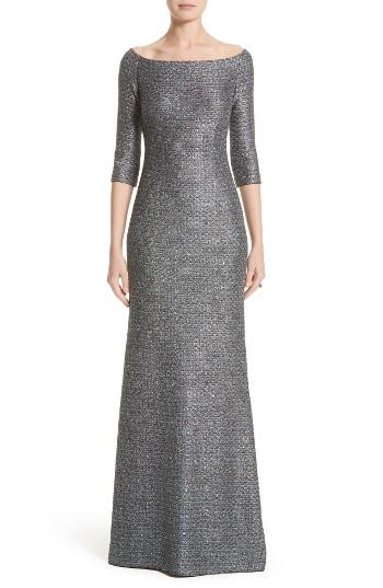 Women's St. John Collection Sequin Knit Off The Shoulder Gown - Grey