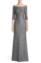 Women's St. John Collection Sequin Knit Off The Shoulder Gown - Grey