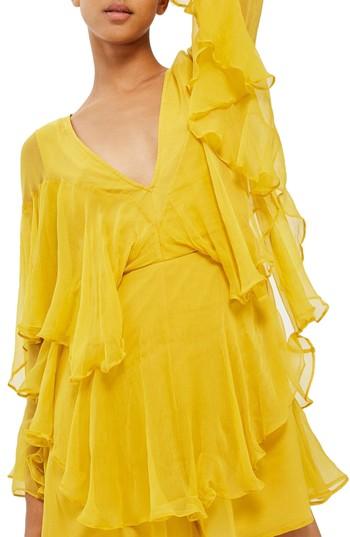 Women's Topshop Ruffle Plunge Romper Us (fits Like 0-2) - Yellow