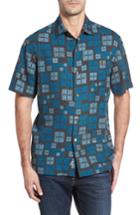 Men's Tommy Bahama Isla Tiles Standard Fit Silk Camp Shirt, Size - Black