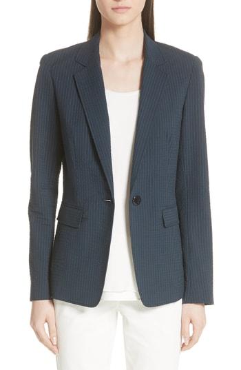 Women's Lafayette 148 New York Lyndon Pinstripe Seersucker Blazer - Blue