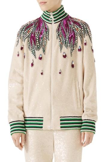 Women's Gucci Embellished Track Jacket - White