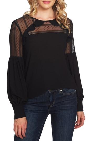 Women's Cece Mixed Media Puff Sleeve Blouse - Black